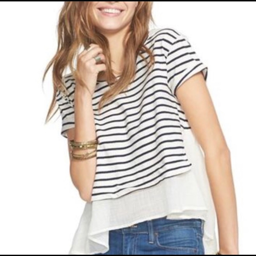 Free People French Kiss Striped Ruffle Blouse